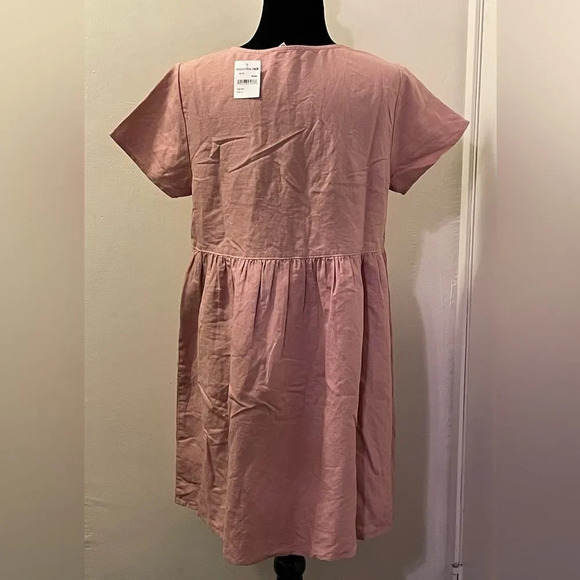 MADEWELL Linen Blend V-Neck Button Front Mini Dress in Antique Coral - Picture 5 of 9